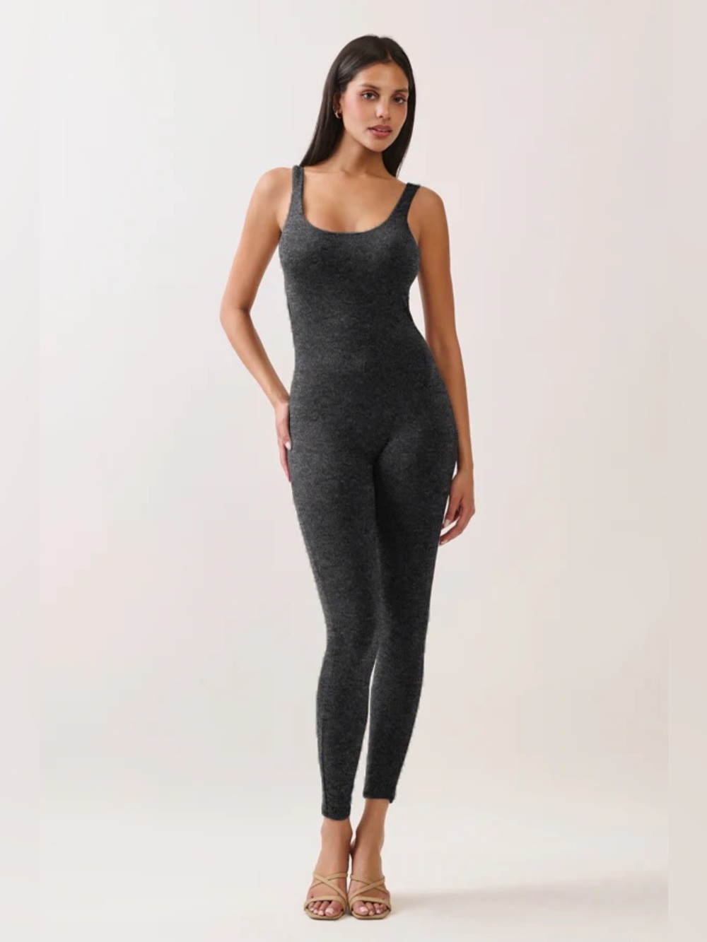 Sleek Scoop-Neck Jumpsuit in Charcoal Gray